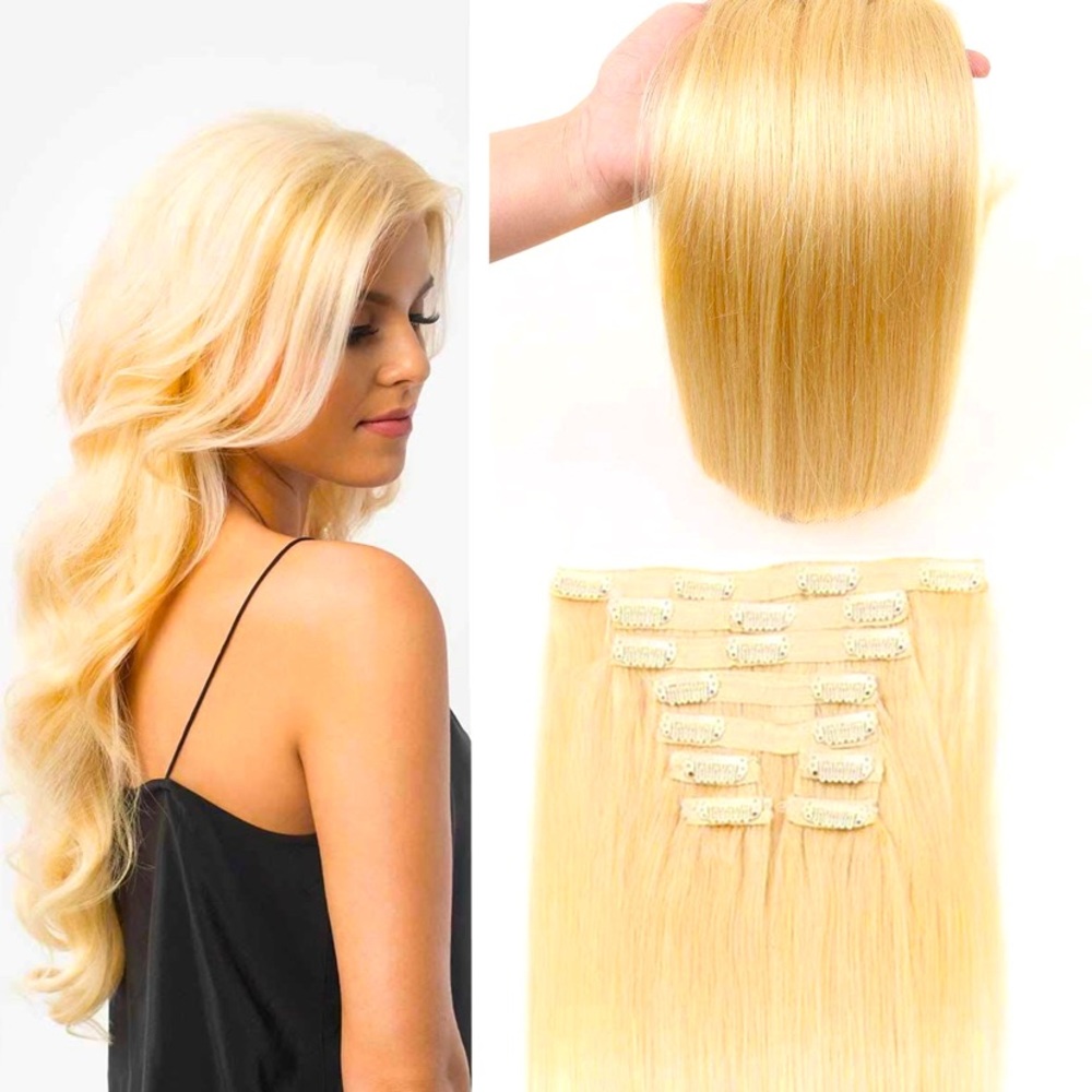 Blonde Human Hair Extension Clip-ins 16inches